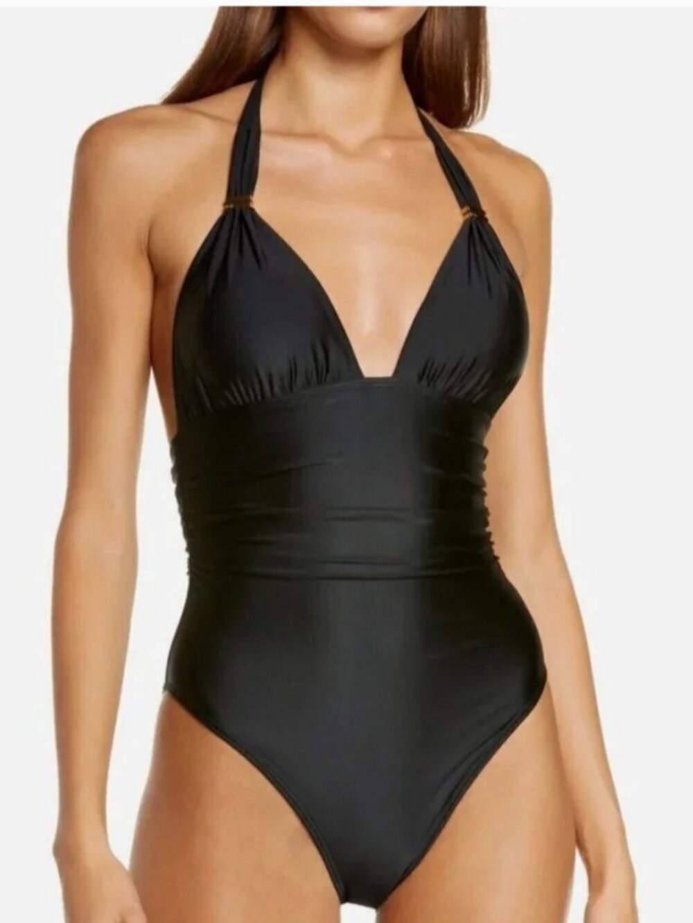 Vix by Paula Hermanny One Piece Swimsuit Bia Tube Halter Ruched Black Large New